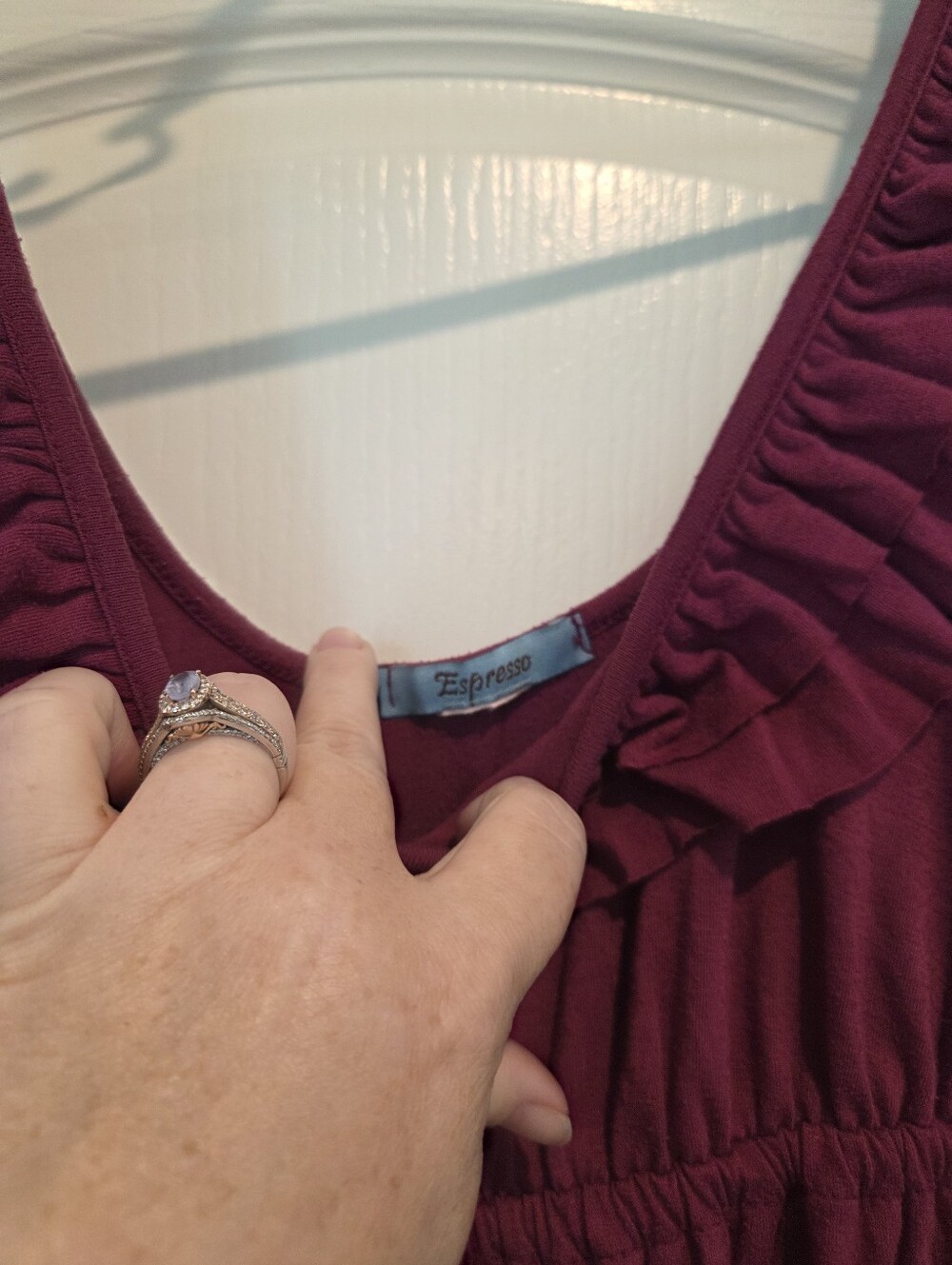 Espresso Maroon Plum Ruffle Neck Empire Waist Tunic Mini Dress 2X - Picture 2 of 3